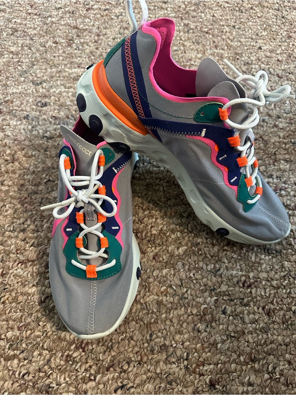 Nike womens Grey Sneakers with Pink, Green & Orange Accents